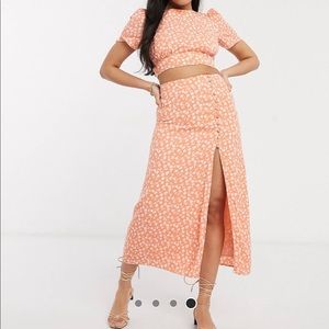 Two piece midi skirt set in orange